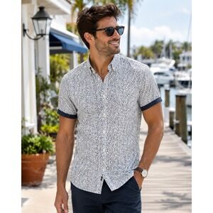 Ricky Singh Men's Medium Slim Fit Floral Button Front Short Sleeve Shirt M